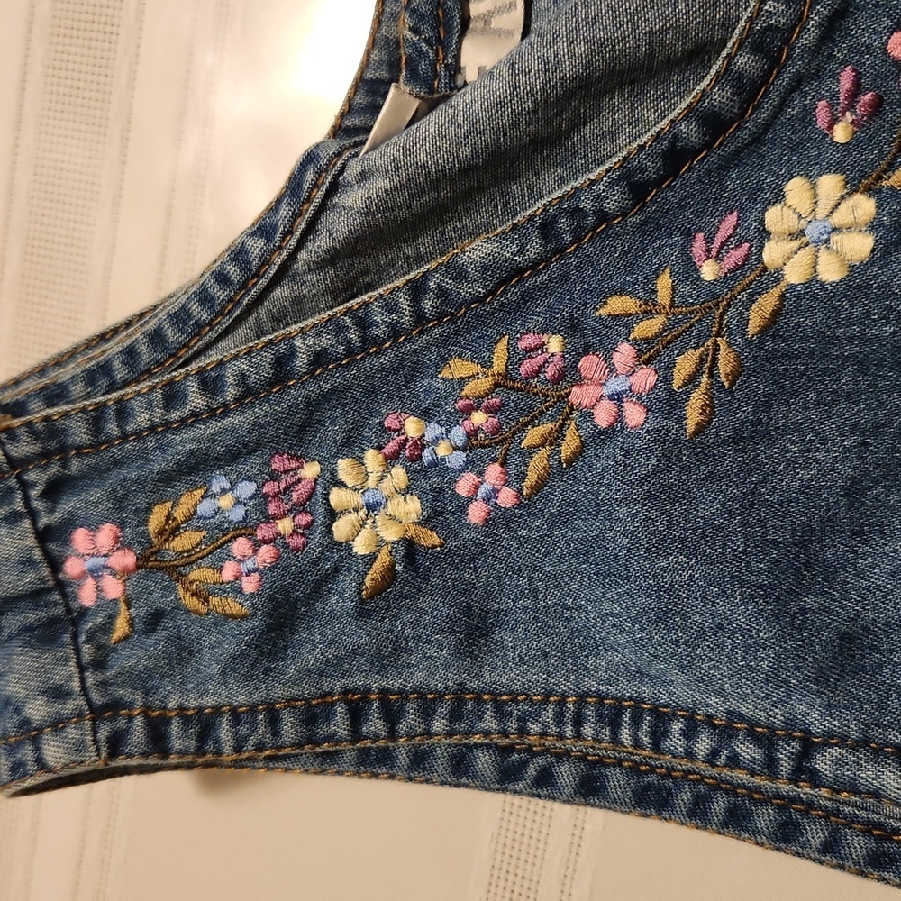 Jane Ashley Womens Vintage Denim Dress M Maxi w Floral Embridered Neck Pockets - Picture 12 of 12